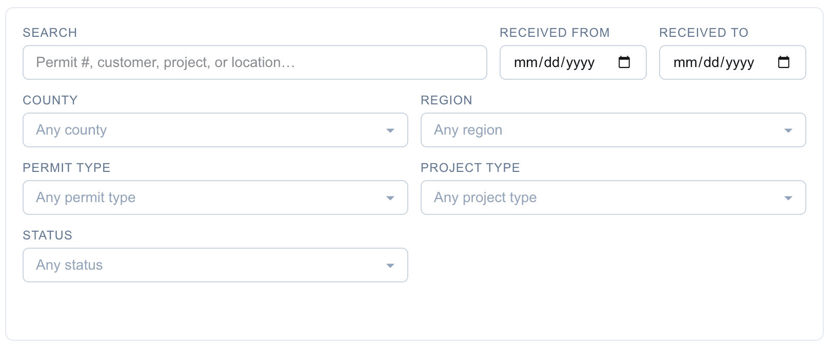 Search and filters panel