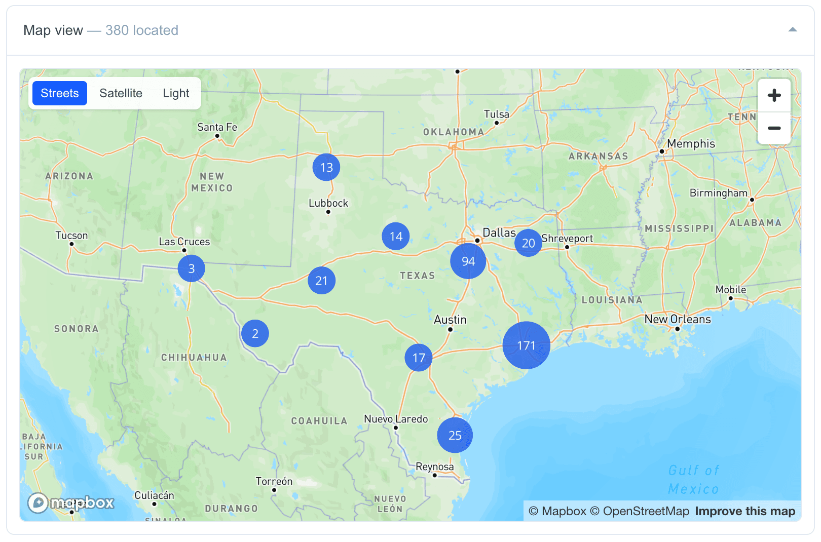Map view of located permits