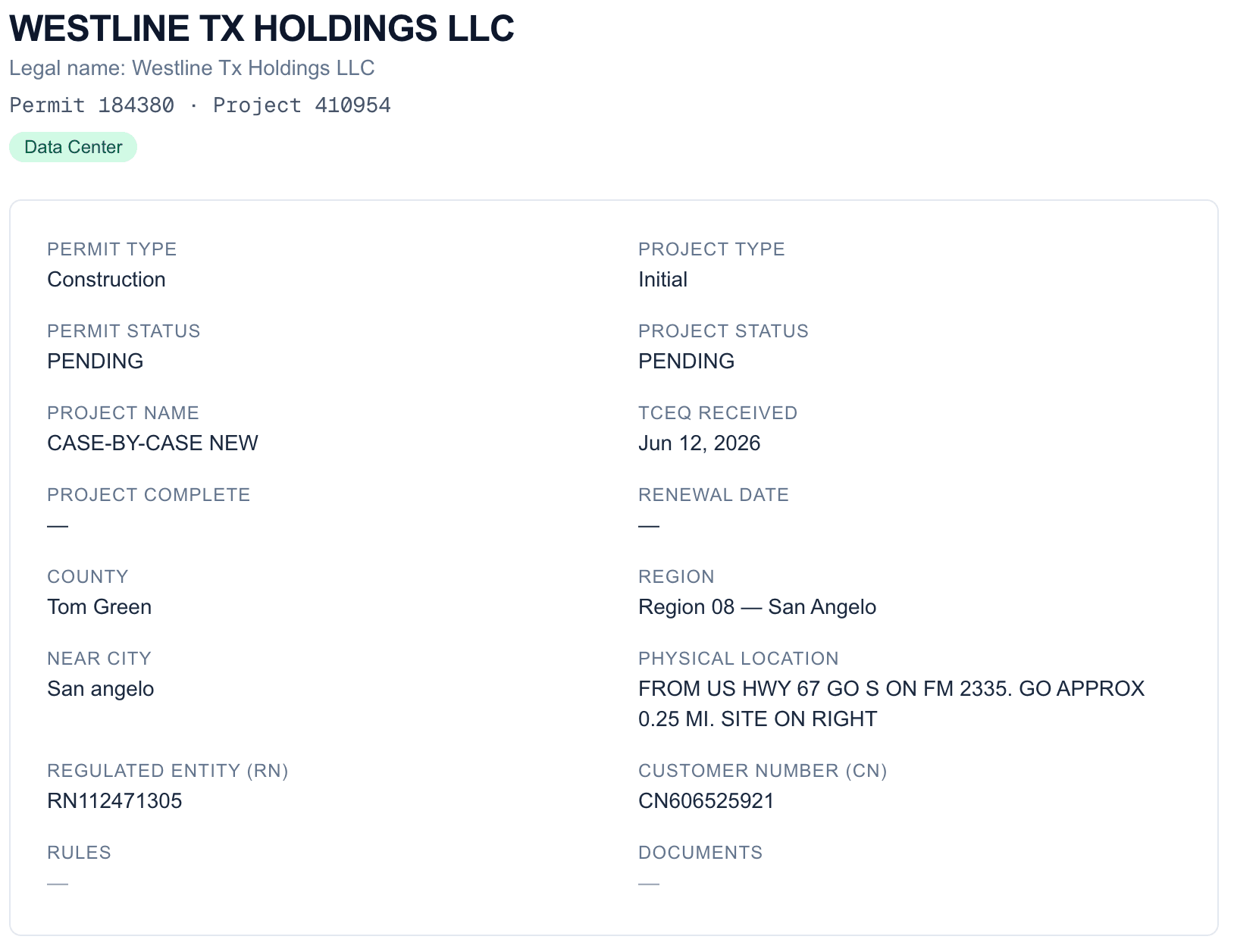 Permit detail page